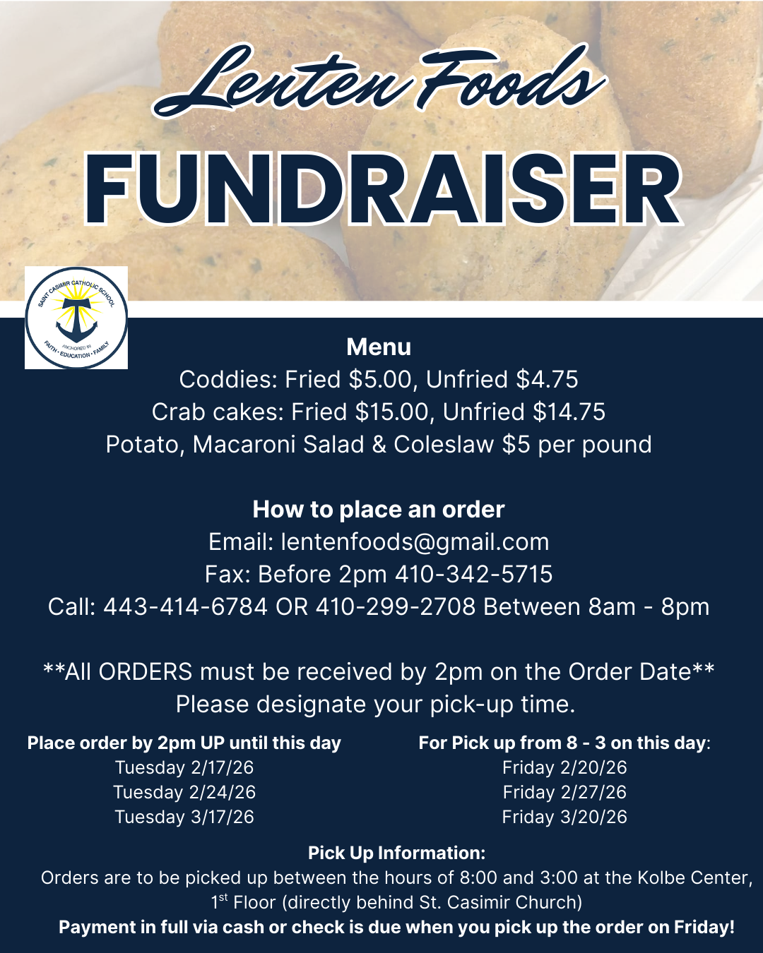 2026 Lenten Fundraiser Menu